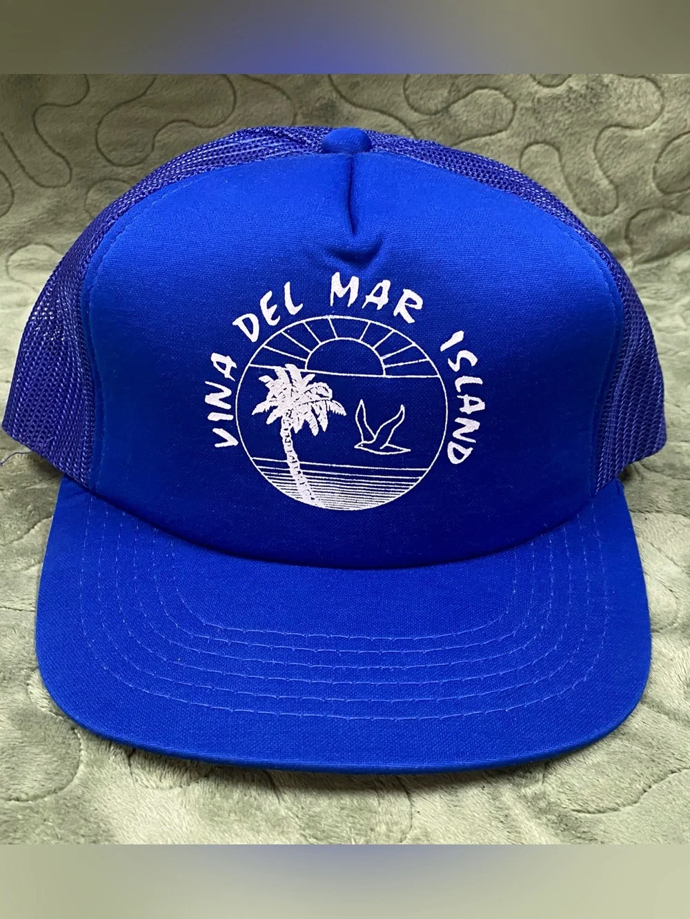 Vintage 80s SnapBack Trucker Hat, Vina Del Mar Island, Blue Mesh, YoungAn